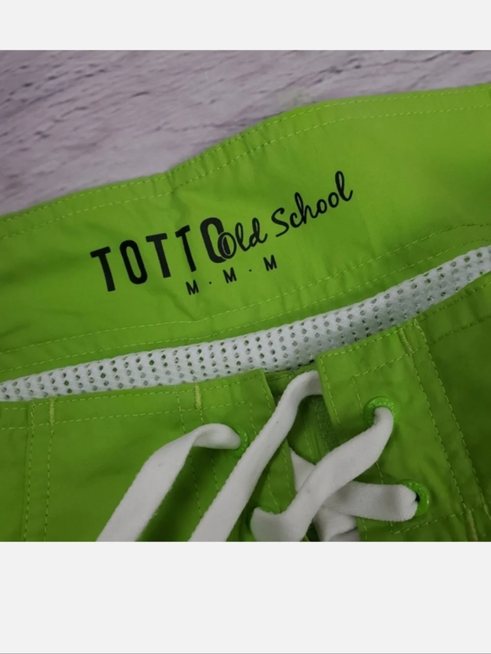 Neon Green Wave Pattern Men's Swim Trunks - Picture 5 of 5